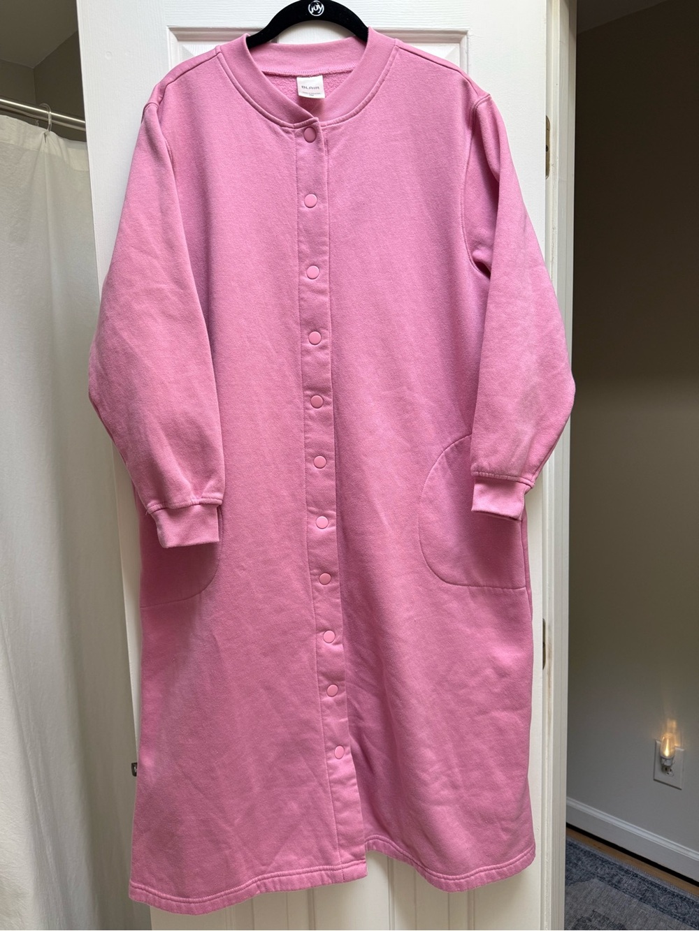 Blair Pink Snap Front House Coat Robe Petite Medium Cozy Fleece Duster